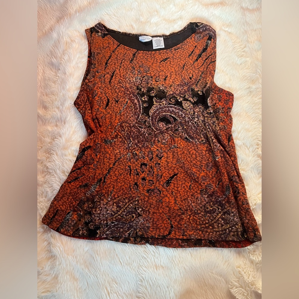 🍊 Women’s White Stag Orange + Black Paisley Tank
